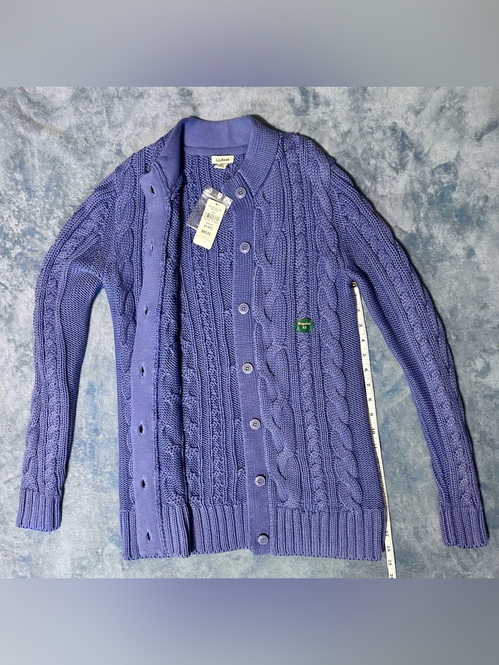 L.L. Bean 100% Cotton Cable Knit Button-Up Cardigan - Lavender